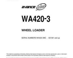 Komatsu Wheel Loaders Model Wa420-3-Mc Owner Operator Maintenance Manual - S/N A31001-UP