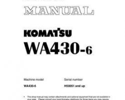 Komatsu Wheel Loaders Model Wa430-6 Shop Service Repair Manual - S/N H50051-UP