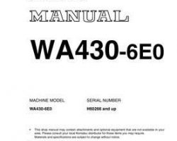 Komatsu Wheel Loaders Model Wa430-6 Shop Service Repair Manual - S/N H60266-UP