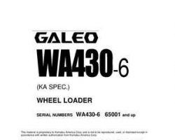 Komatsu Wheel Loaders Model Wa430-6-For N. America Shop Service Repair Manual - S/N 65001-UP