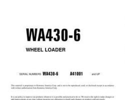 Komatsu Wheel Loaders Model Wa430-6 Shop Service Repair Manual - S/N A41001-A41999