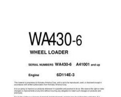 Komatsu Wheel Loaders Model Wa430-6 Owner Operator Maintenance Manual - S/N A41001-UP