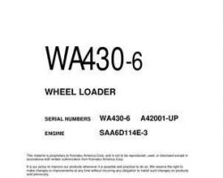 Komatsu Wheel Loaders Model Wa430-6 Shop Service Repair Manual - S/N A42001-UP