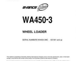 Komatsu Wheel Loaders Model Wa450-3-Mc Owner Operator Maintenance Manual - S/N A31001-UP