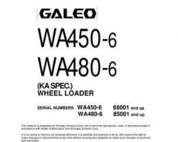 Komatsu Wheel Loaders Model Wa450-6 Shop Service Repair Manual - S/N 66001-UP