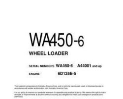 Komatsu Wheel Loaders Model Wa450-6 Owner Operator Maintenance Manual - S/N A44001-UP