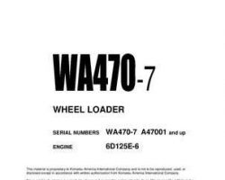 Komatsu Wheel Loaders Model Wa470-7 Owner Operator Maintenance Manual - S/N A47001-UP