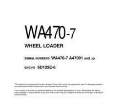 Komatsu Wheel Loaders Model Wa470-7 Shop Service Repair Manual - S/N A47001-UP