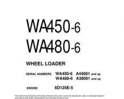 Komatsu Wheel Loaders Model Wa480-6 Shop Service Repair Manual - S/N A38001-UP