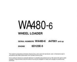 Komatsu Wheel Loaders Model Wa480-6 Owner Operator Maintenance Manual - S/N A47001-UP