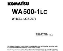 Komatsu Wheel Loaders Model Wa500-1-Lc Owner Operator Maintenance Manual - S/N A60001-UP