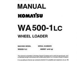 Komatsu Wheel Loaders Model Wa500-1-Lc Shop Service Repair Manual - S/N A60001-UP