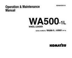 Komatsu Wheel Loaders Model Wa500-1-L Owner Operator Maintenance Manual - S/N 20051-20130
