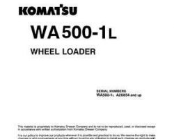 Komatsu Wheel Loaders Model Wa500-1-L Owner Operator Maintenance Manual - S/N A20854-UP