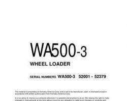 Komatsu Wheel Loaders Model Wa500-3 Owner Operator Maintenance Manual - S/N 52001-52379