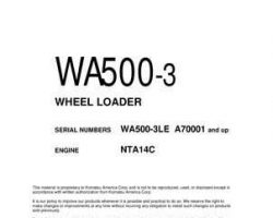 Komatsu Wheel Loaders Model Wa500-3-L Shop Service Repair Manual - S/N A70001-UP