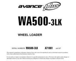 Komatsu Wheel Loaders Model Wa500-3-Lk Owner Operator Maintenance Manual - S/N A71001-UP