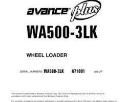 Komatsu Wheel Loaders Model Wa500-3-Lk Shop Service Repair Manual - S/N A71001-UP
