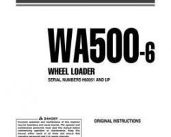Komatsu Wheel Loaders Model Wa500-6 Owner Operator Maintenance Manual - S/N H60051-UP