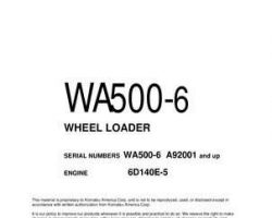 Komatsu Wheel Loaders Model Wa500-6 Owner Operator Maintenance Manual - S/N A92001-UP