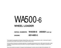 Komatsu Wheel Loaders Model Wa500-6 Owner Operator Maintenance Manual - S/N A93001-UP