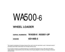 Komatsu Wheel Loaders Model Wa500-6 Shop Service Repair Manual - S/N A93001-UP