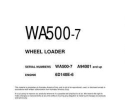 Komatsu Wheel Loaders Model Wa500-7 Shop Service Repair Manual - S/N A94001-UP