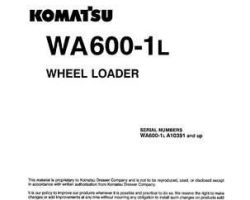 Komatsu Wheel Loaders Model Wa600-1-L Owner Operator Maintenance Manual - S/N A10391-UP