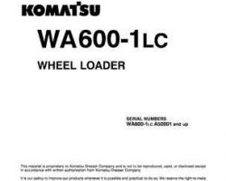 Komatsu Wheel Loaders Model Wa600-1-Lc Owner Operator Maintenance Manual - S/N A50001-UP