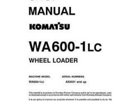 Komatsu Wheel Loaders Model Wa600-1-Lc Shop Service Repair Manual - S/N A50001-UP