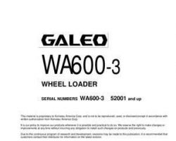 Komatsu Wheel Loaders Model Wa600-3 Owner Operator Maintenance Manual - S/N 52001-UP