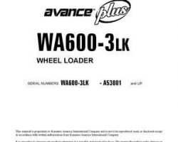 Komatsu Wheel Loaders Model Wa600-3-Lk Shop Service Repair Manual - S/N A53001-UP