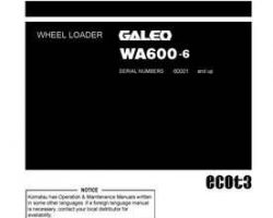 Komatsu Wheel Loaders Model Wa600-6 Owner Operator Maintenance Manual - S/N 60001-60360