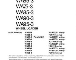Komatsu Wheel Loaders Model Wa65-3 Shop Service Repair Manual - S/N HA940051-UP