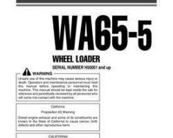 Komatsu Wheel Loaders Model Wa65-5-Wa Owner Operator Maintenance Manual - S/N H50051-UP