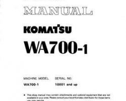 Komatsu Wheel Loaders Model Wa700-1 Shop Service Repair Manual - S/N 10001-UP