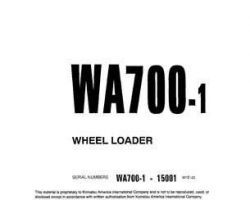 Komatsu Wheel Loaders Model Wa700-1 Shop Service Repair Manual - S/N 15001-UP