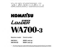 Komatsu Wheel Loaders Model Wa700-3 Shop Service Repair Manual - S/N 50001-UP
