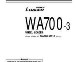 Komatsu Wheel Loaders Model Wa700-3 Owner Operator Maintenance Manual - S/N 50010-51000