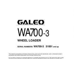 Komatsu Wheel Loaders Model Wa700-3 Owner Operator Maintenance Manual - S/N 51001-51004