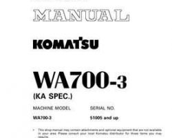 Komatsu Wheel Loaders Model Wa700-3 Shop Service Repair Manual - S/N 51005-UP