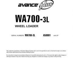 Komatsu Wheel Loaders Model Wa700-3-L Owner Operator Maintenance Manual - S/N A50001-UP