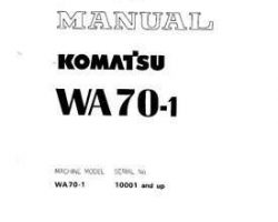 Komatsu Wheel Loaders Model Wa70-1 Shop Service Repair Manual - S/N 10001-UP