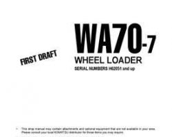 Komatsu Wheel Loaders Model Wa70-7 Shop Service Repair Manual - S/N H62051-UP