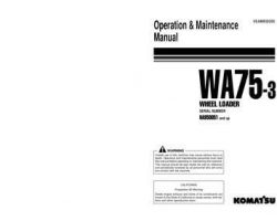 Komatsu Wheel Loaders Model Wa75-3 Owner Operator Maintenance Manual - S/N HA950051-HA950317