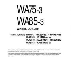 Komatsu Wheel Loaders Model Wa75-3 Owner Operator Maintenance Manual - S/N HA950857-HA951433