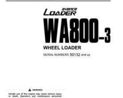Komatsu Wheel Loaders Model Wa800-3 Owner Operator Maintenance Manual - S/N 50132-UP