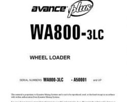 Komatsu Wheel Loaders Model Wa800-3-Lc Owner Operator Maintenance Manual - S/N A50001-UP