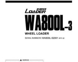 Komatsu Wheel Loaders Model Wa800L-3 Owner Operator Maintenance Manual - S/N 52001-UP