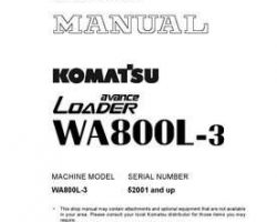 Komatsu Wheel Loaders Model Wa800L-3 Shop Service Repair Manual - S/N 52001-UP